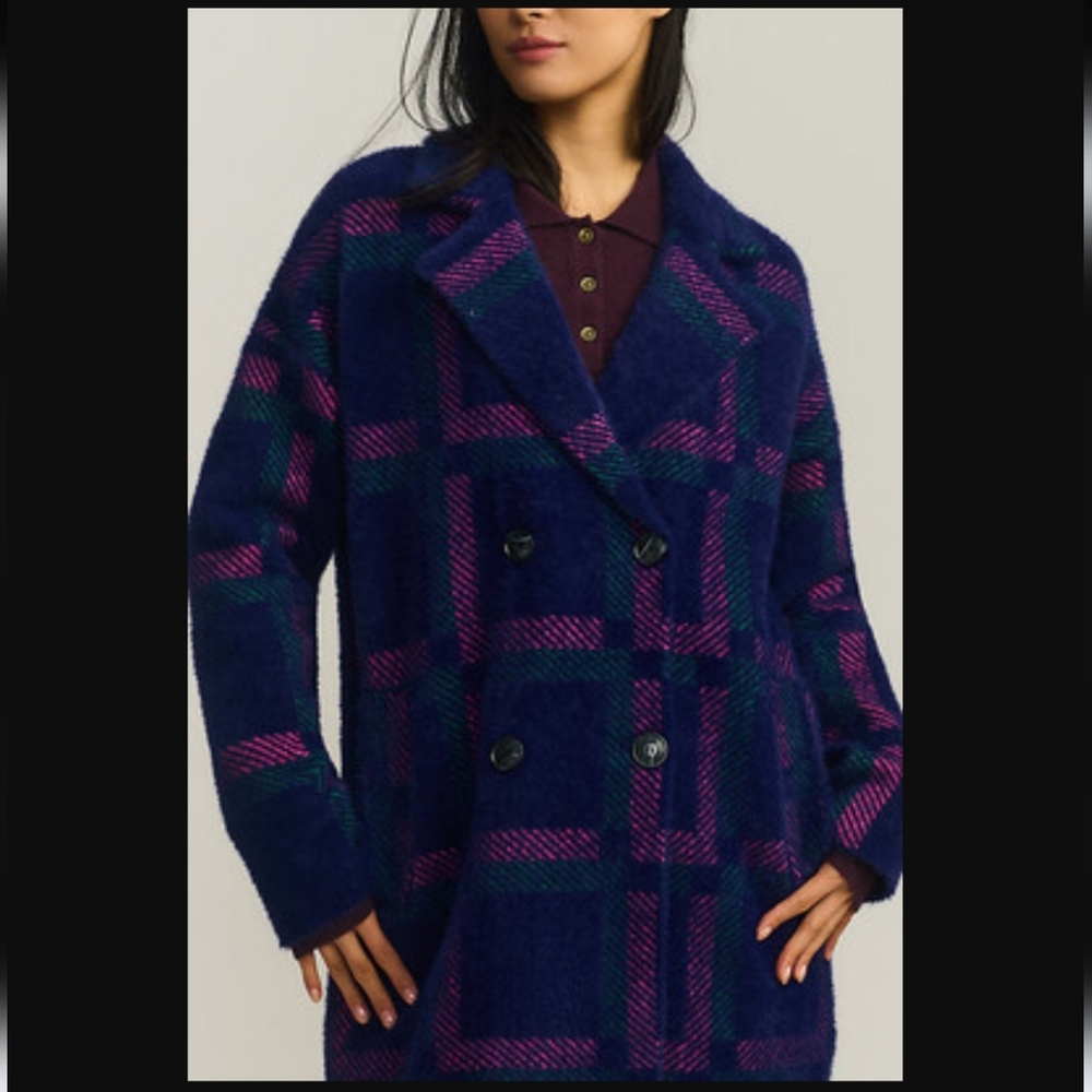 Anthropologie NVLT Eyelash Knit Plaid Coat